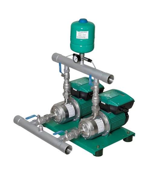 Hệ 2 bơm tăng áp biến tần PEROTAC 2IVT ống góp và bình tích áp (maybomnamhai.com)